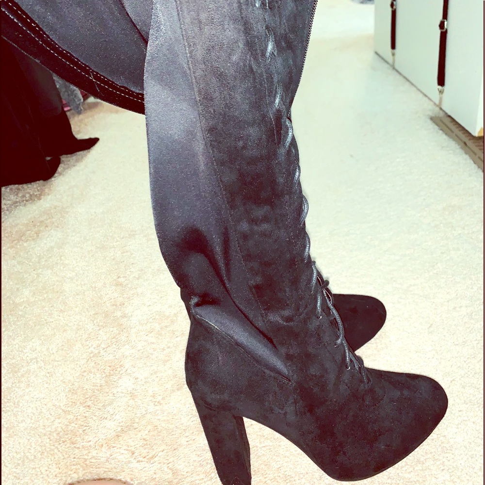 Thigh high tie up boots